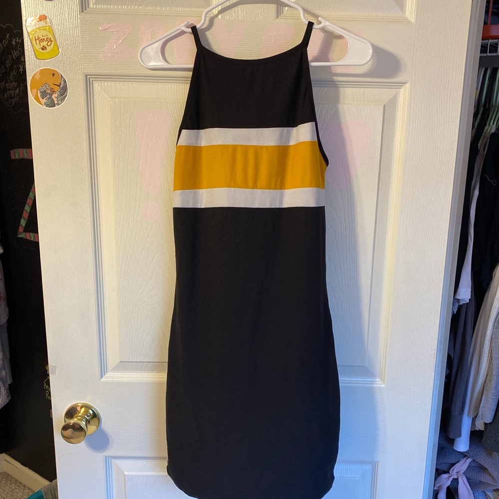 Black, yellow and white bodycon dress
